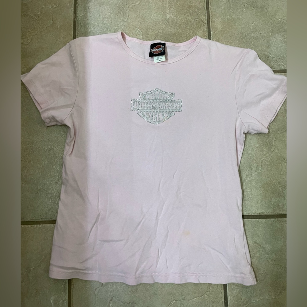 Light pink, Harley, Davidson, vintage Y2K top with Crystal Harley Davidson logo